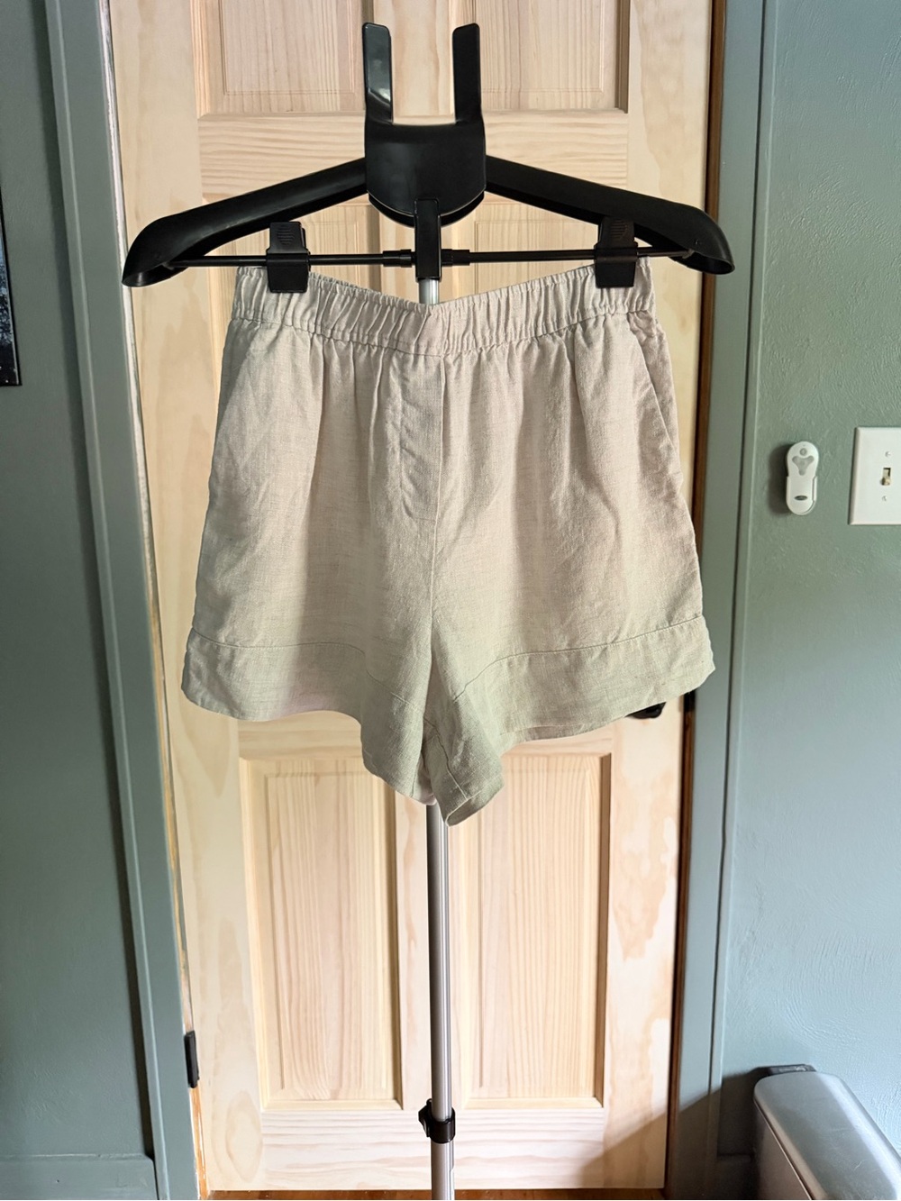 Reformation High-Waist Linen-Blend Shorts in Light Beige